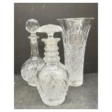 Crystal Vase and 2 Decanters