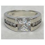 Sterling 925 Silver Square Cut Cz Ring with