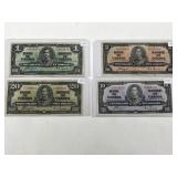 1937 Cdn $1, $2, $10, $20 Cdn Bills