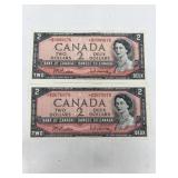 $2 Canada Bills 1954 (pair).
