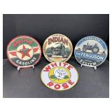 4 Modern Metal Round Signs - Texaco, White Rose,