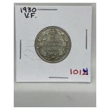 1930 Cdn Silver 25 Cent-vf