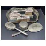 Mirrored Dressing Table Tray with Powder Jar,