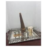 Mirrored Tray with Birch Bark Art, Inukshuks