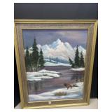 Winter Scene Painting, Framed, 23x19 '