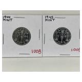 1944, 45 Cdn Silver 5 Cents - Both Mint