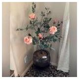 Planter w/ plant stand & artifical rose