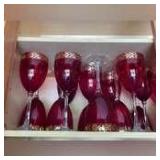 25 red & gold wine glasses