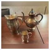 Silverplate pitcher, coffee pot and creamer