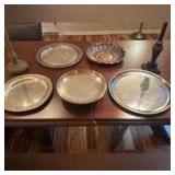 5 large round silverplate trays
