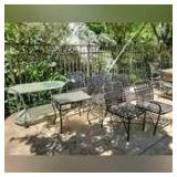 6 Patio Chairs, Glass Top Bar Cart, Glass Top Table