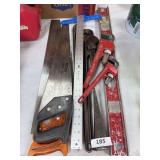 Level, wrenches incl. Ridgid 24, saws, chisel, crow bar