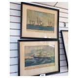 2 framed ship prints