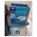 Shower chair, raised toilet seat, foot rest