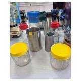 Pewter mug, stainless container, canisters, coffee pot, pitcher