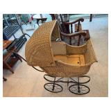 Antique wicker baby stroller