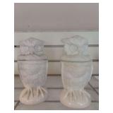 7” milk glass owl jars
