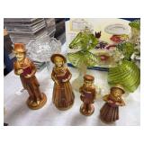 RB Japan figures, 2 art glass figures (1 damaged), pattern glass compote