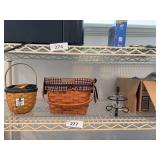 2 small Longaberger baskets, candles