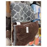 Blankets, pillows, heating pad, padded seat, baskets, misc