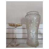 13” vase, decorated stemmed dish