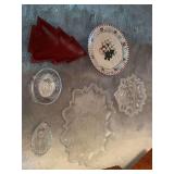 Glass tray, dish, bowl, decorative plate, small baskets, 2 pedestal plates