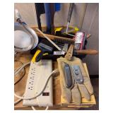 Paint supplies, power strip, light, gloves, misc