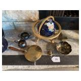 Small globe on metal base, creamer and sugar, bell, small bowl, match box cover
