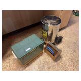 Coleman cooler, wood caddy, shop vac holder on wheels