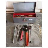 Tool box and contents , wrenches, misc