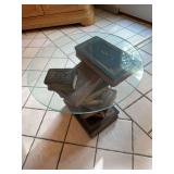 Glass top side table with decorative book base