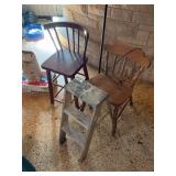 Floor lamp. Aluminum step stool. Bar stool, chair