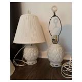 Pair of vintage 21” lamps and flush mount light