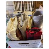 3 boxes linens, table ironing board