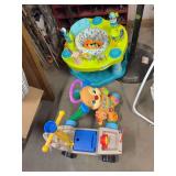 Baby exersaucer, little tike ride on boat, push bear