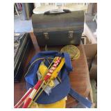 Vintage lunch box, Boy Scout items, trivets