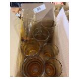 12 amber glasses, 8 green