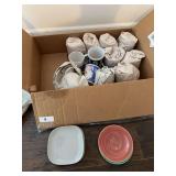Approximately 12 misc coffee mugs and assorted saucer plates