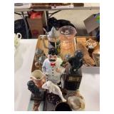 Pink etched ice bucket, figurines, stein, misc