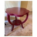 Wood accent side table with 3 legs, 24”d x 25.5”h
