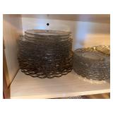 Cambridge Caprice clear glass plates and saucers, footed bowl, 3 square dishes with handles