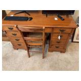 Tell City kneehole desk w/ walnut cane seat chair