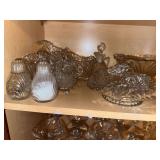 Cambridge Caprice clear glass bowls, creamer and sugars, salt and pepper, cruet, misc