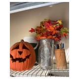 Misc fall and manger scene decor, water jug, glass jar, wooden pencil holder