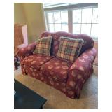 2 cushion floral loveseat with 2 throw pillows, 64”w
