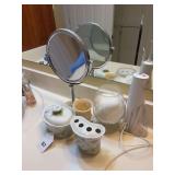 Make up mirror, tooth brush holder, water pic, misc