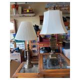 2 brass lamps with shades