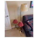 Brass floor lamp, 2 table lamps