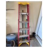 6’ fiberglass Werner ladder, shop broom, mop, wet mop