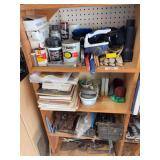 Wood clamp, coo coo clock, chalk lines, books, misc